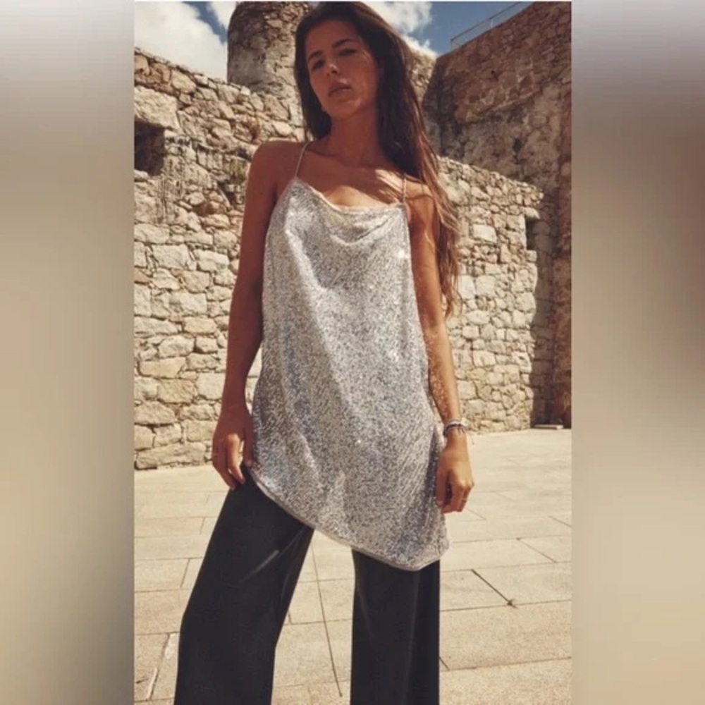 Zara Sequin Asymmetric Top